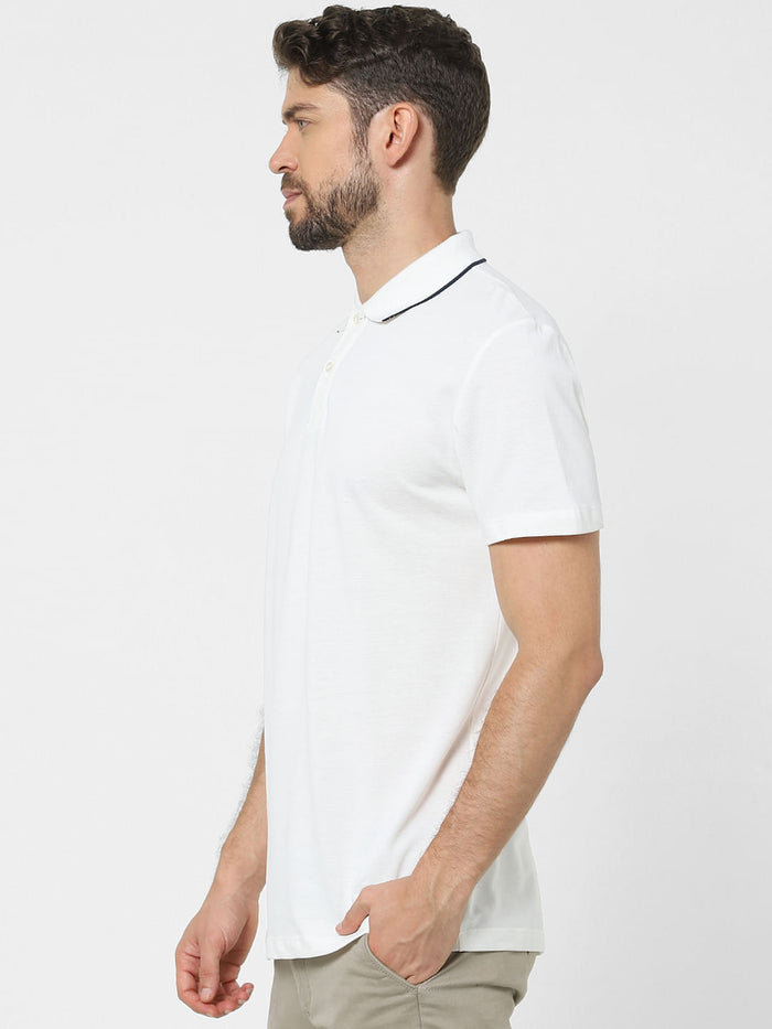 White Organic Cotton Polo Neck T-Shirt