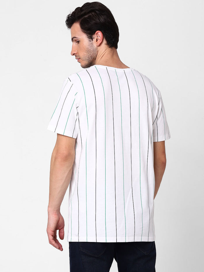 White Organic Cotton Striped Crew Neck T-Shirt