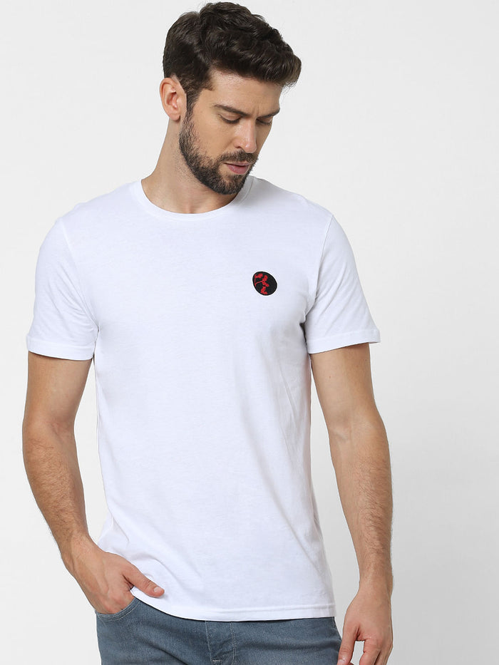 White Placement Print Crew Neck T-Shirt