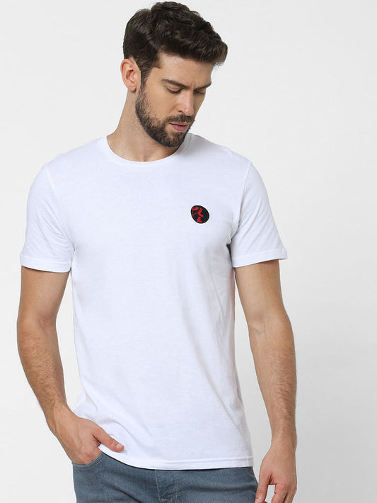 White Placement Print Crew Neck T-Shirt