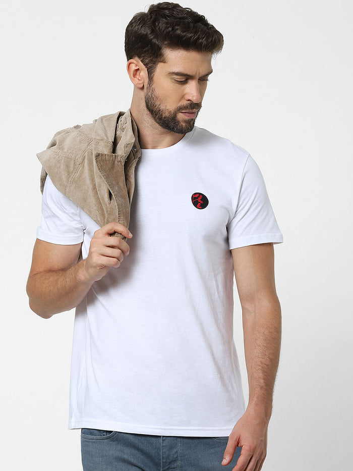 White Placement Print Crew Neck T-Shirt
