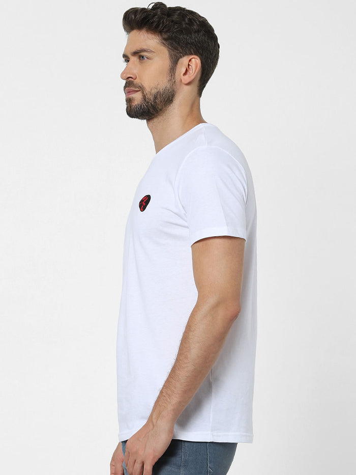 White Placement Print Crew Neck T-Shirt