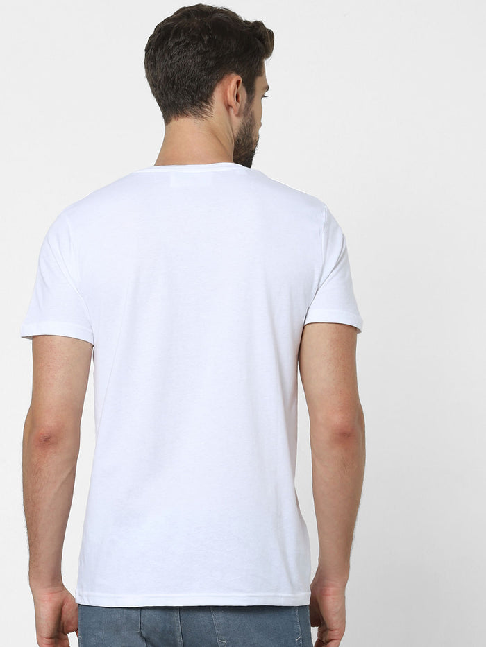 White Placement Print Crew Neck T-Shirt