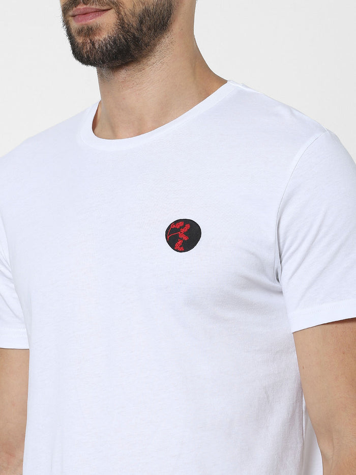 White Placement Print Crew Neck T-Shirt