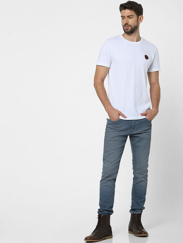 White Placement Print Crew Neck T-Shirt