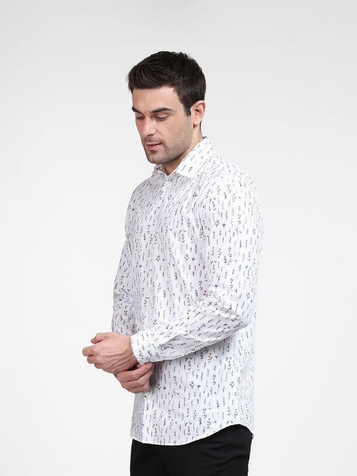 White Printed Full Sleeves Shirt