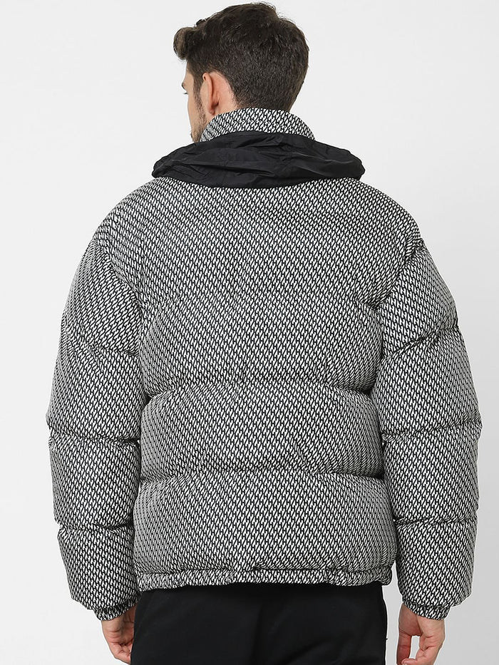 White Printed Hooded Puffer Jacket