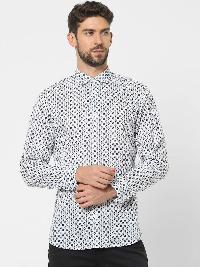 White Printed Organic Cotton Full Sleeves Shirt