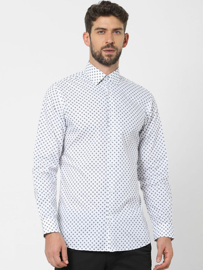White Printed Organic Cotton Full Sleeves Shirt