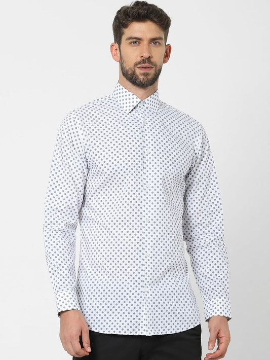 White Printed Organic Cotton Full Sleeves Shirt