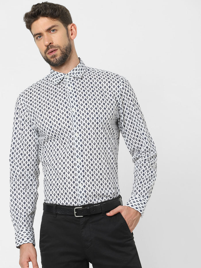 White Printed Organic Cotton Full Sleeves Shirt