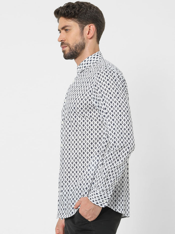 White Printed Organic Cotton Full Sleeves Shirt