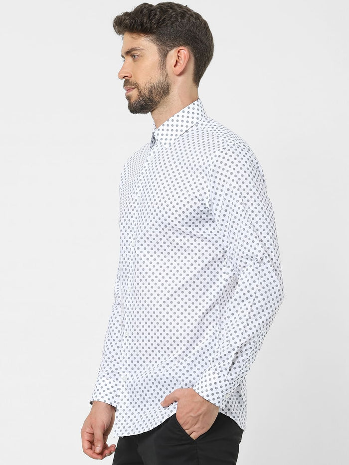 White Printed Organic Cotton Full Sleeves Shirt