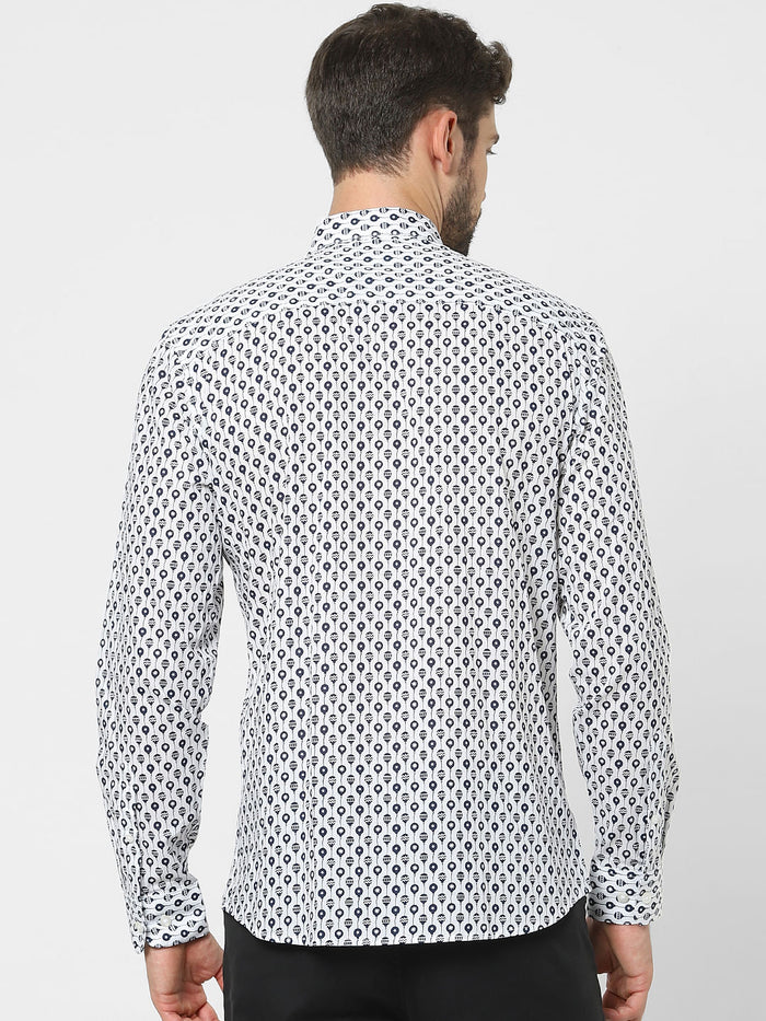 White Printed Organic Cotton Full Sleeves Shirt