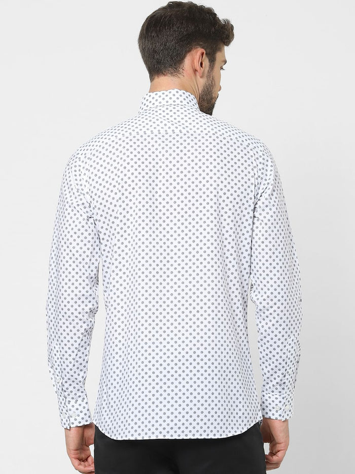 White Printed Organic Cotton Full Sleeves Shirt