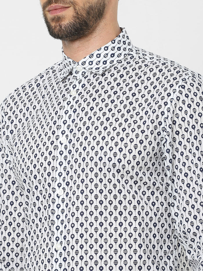 White Printed Organic Cotton Full Sleeves Shirt