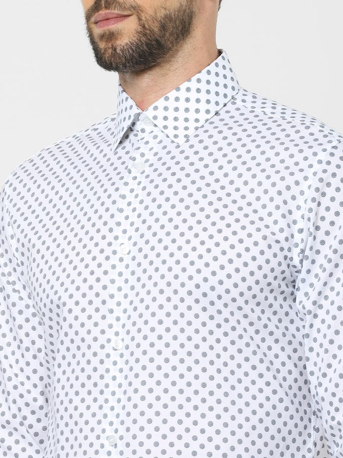 White Printed Organic Cotton Full Sleeves Shirt