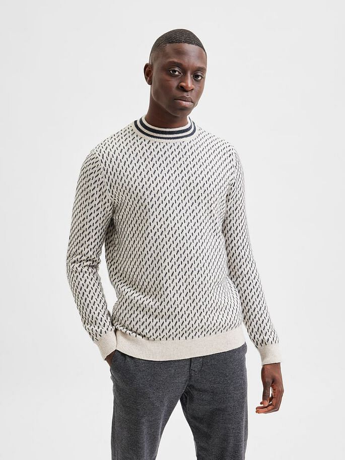 White Printed Textured Pullover