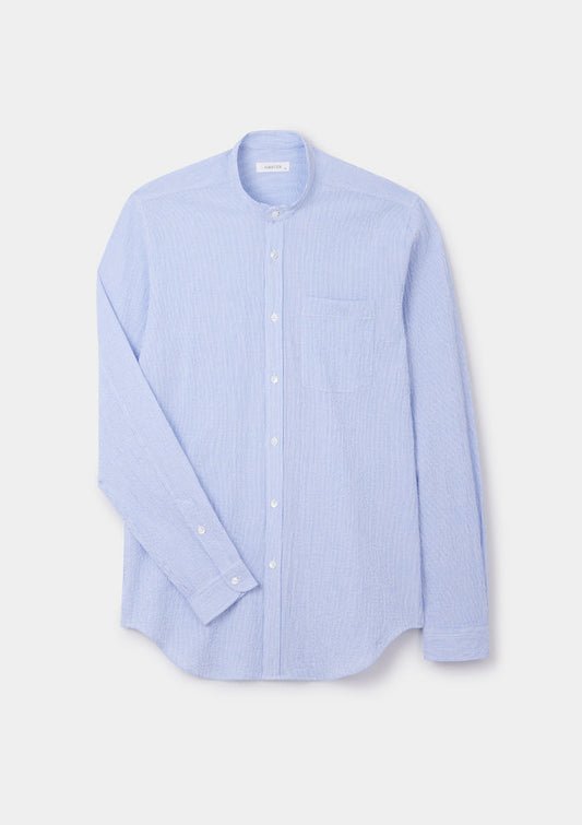 White Seersucker Stripe Grandad Shirt, Grandad Shirt - SIRPLUS