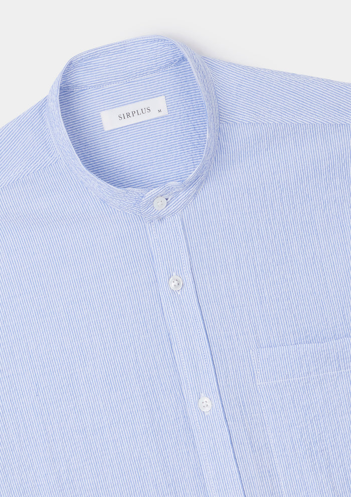 White Seersucker Stripe Grandad Shirt, Grandad Shirt - SIRPLUS