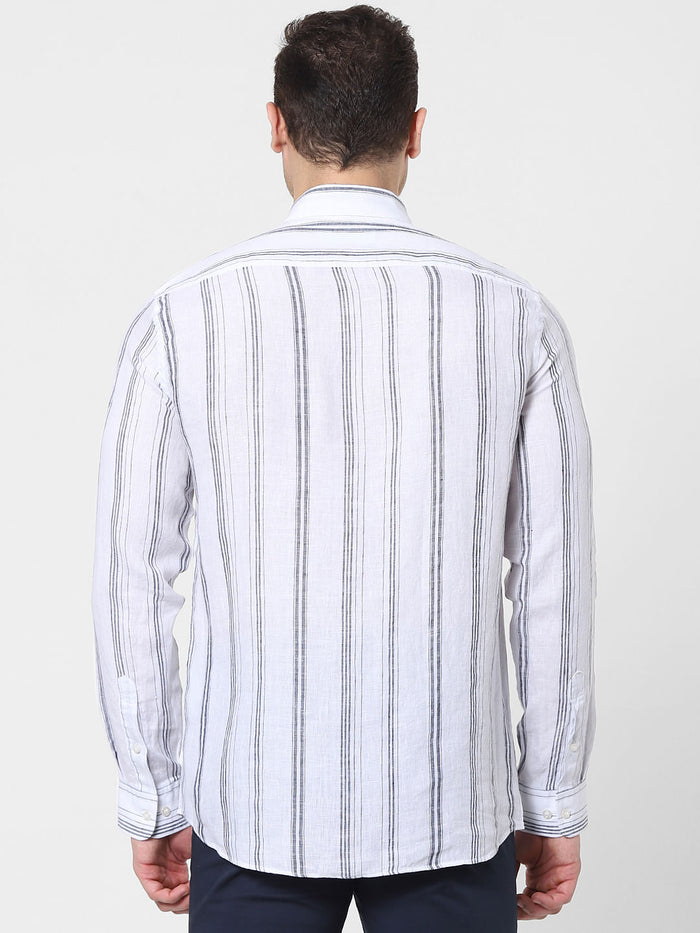 White Striped Full Sleeves Linen Shirt