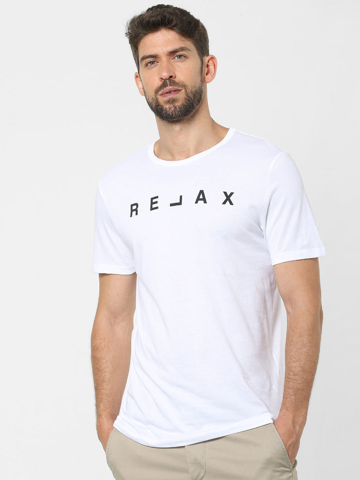 White Text Print Crew Neck T-Shirt