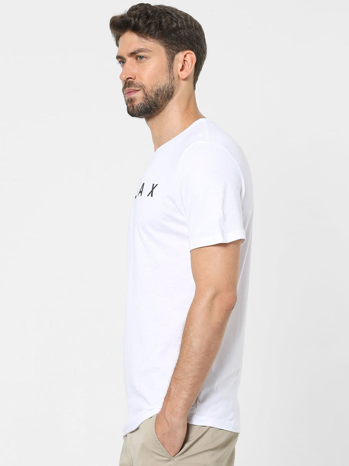 White Text Print Crew Neck T-Shirt