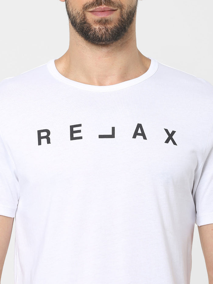 White Text Print Crew Neck T-Shirt