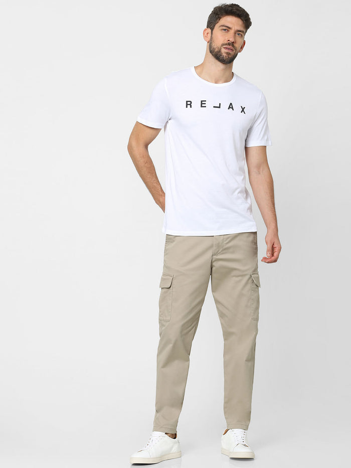 White Text Print Crew Neck T-Shirt