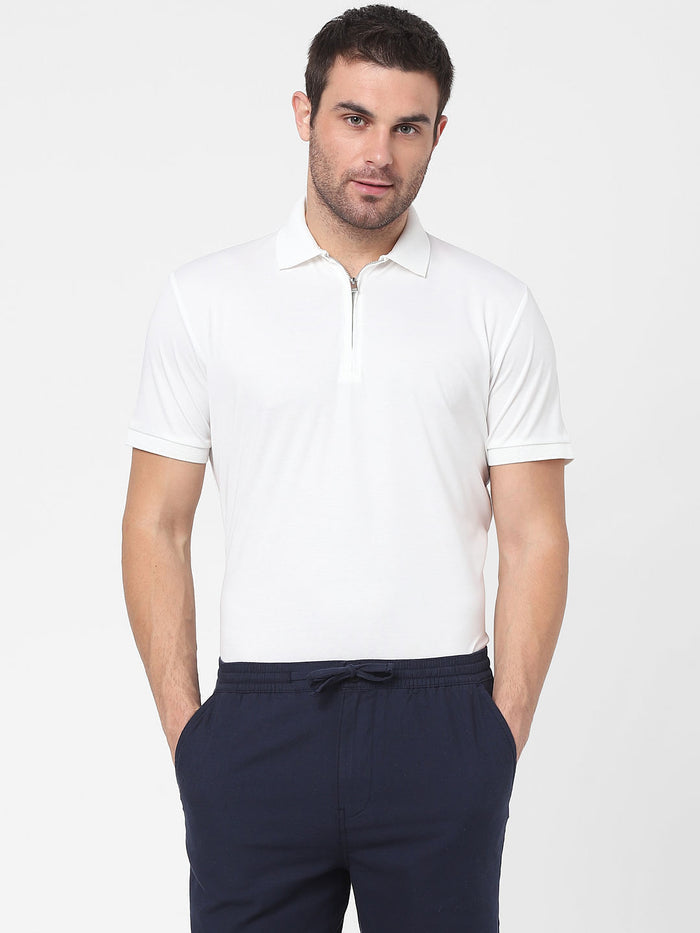 White Zip Polo Neck T-Shirt