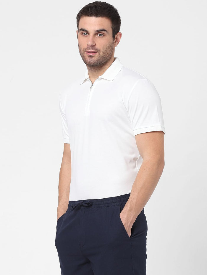 White Zip Polo Neck T-Shirt