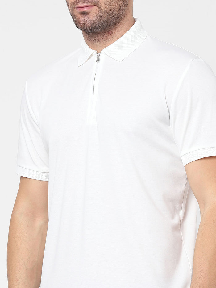 White Zip Polo Neck T-Shirt