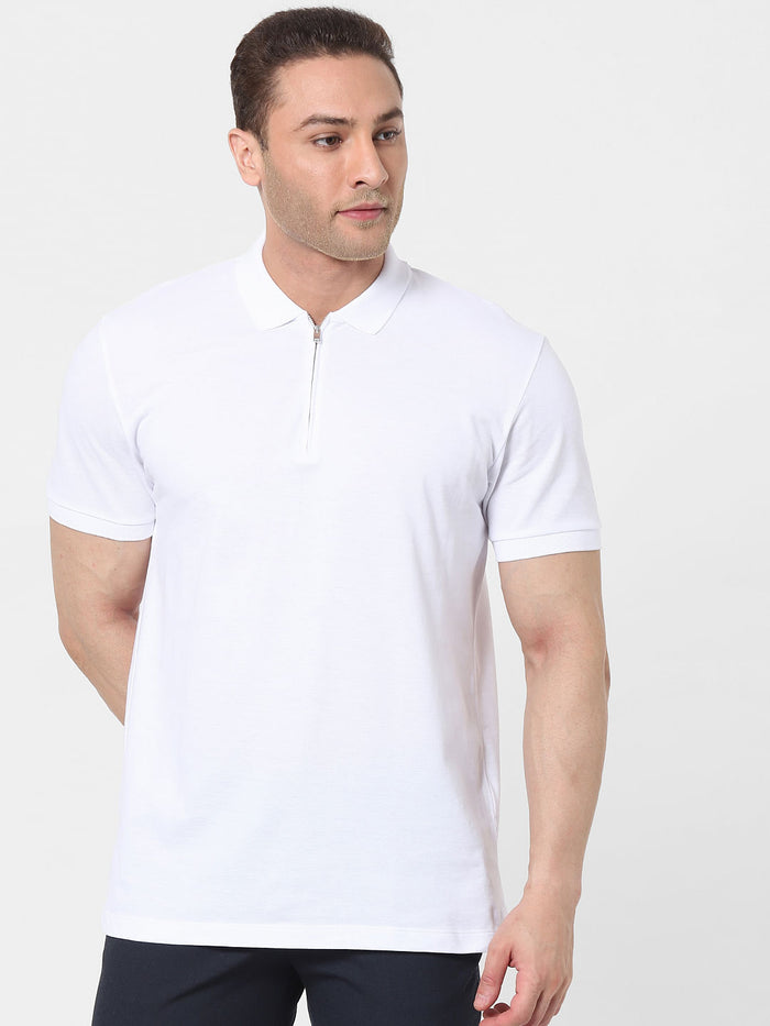 White Zip Polo T-Shirt