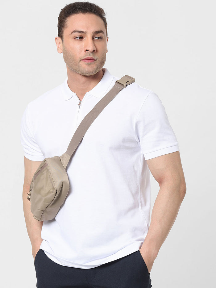 White Zip Polo T-Shirt