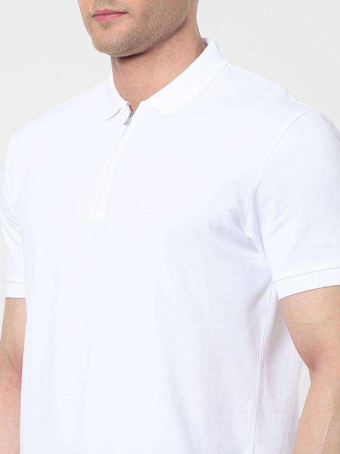 White Zip Polo T-Shirt