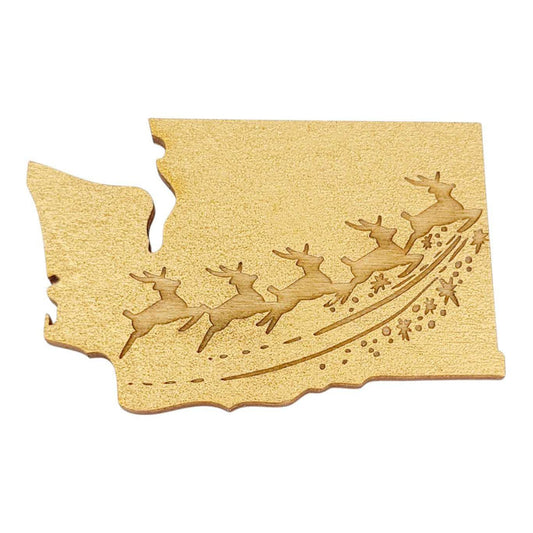 Wooden Magnet - Small - Reindeer WA State (Assorted Colors) by SnowMade