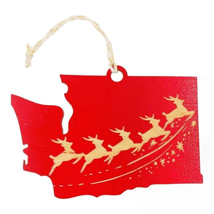 Wooden Ornament - Large - Reindeer WA State (Red) by SnowMade