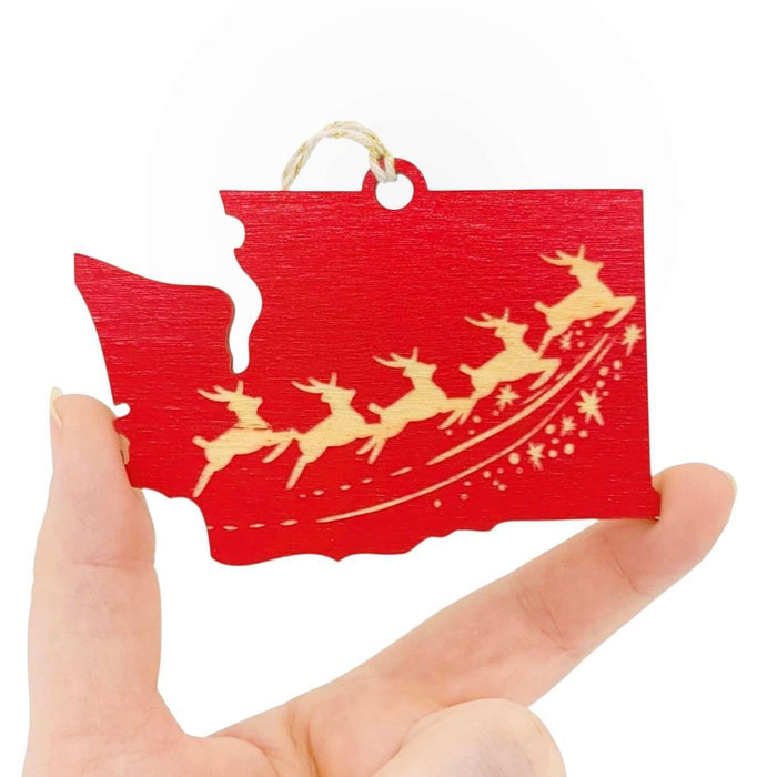 Wooden Ornament - Large - Reindeer WA State (Red) by SnowMade