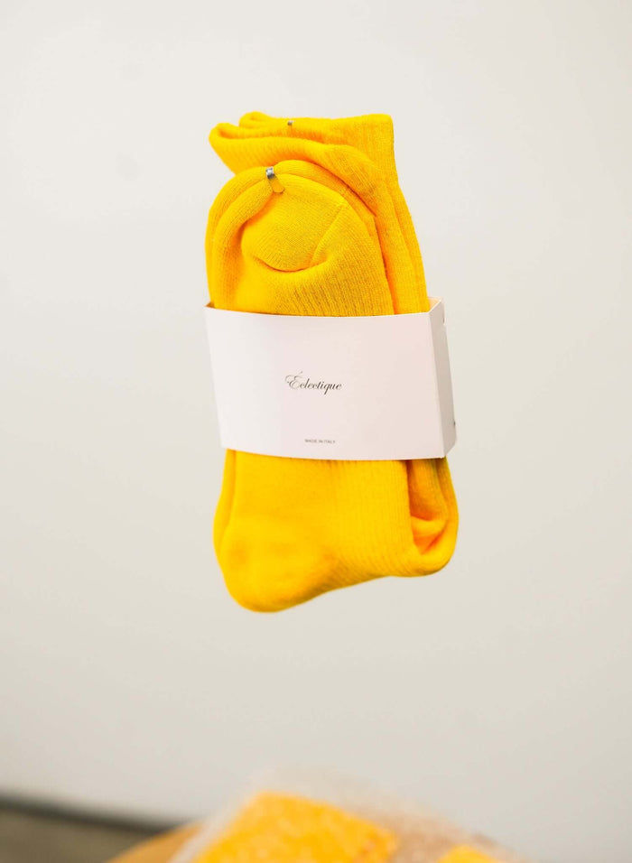 Yellow Crew Socks in Spectra yellow floating
